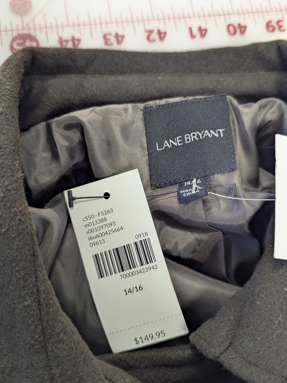 00913 NEW Lane Bryant Ruffle Wool Pea Coat Brown size 14/16 preppy military fall - Picture 5 of 7